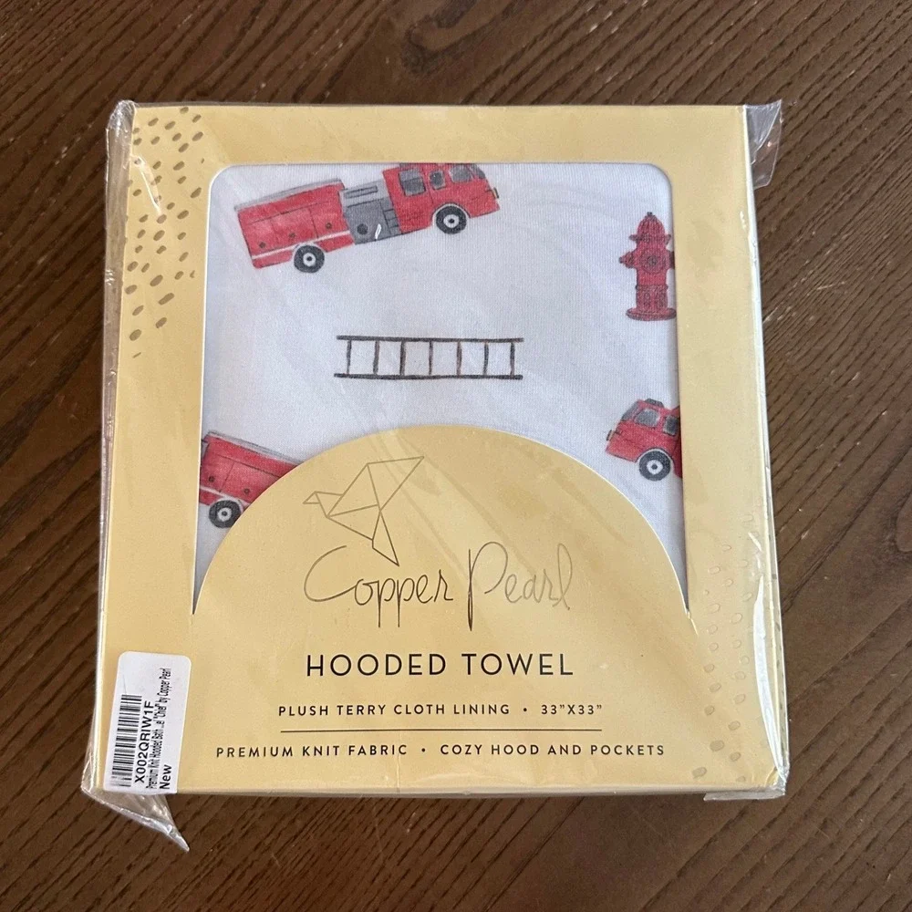 Copper Pearl Chief Fire Truck Hooded Towel Premium Knit Plush Terry 33x33 NEW